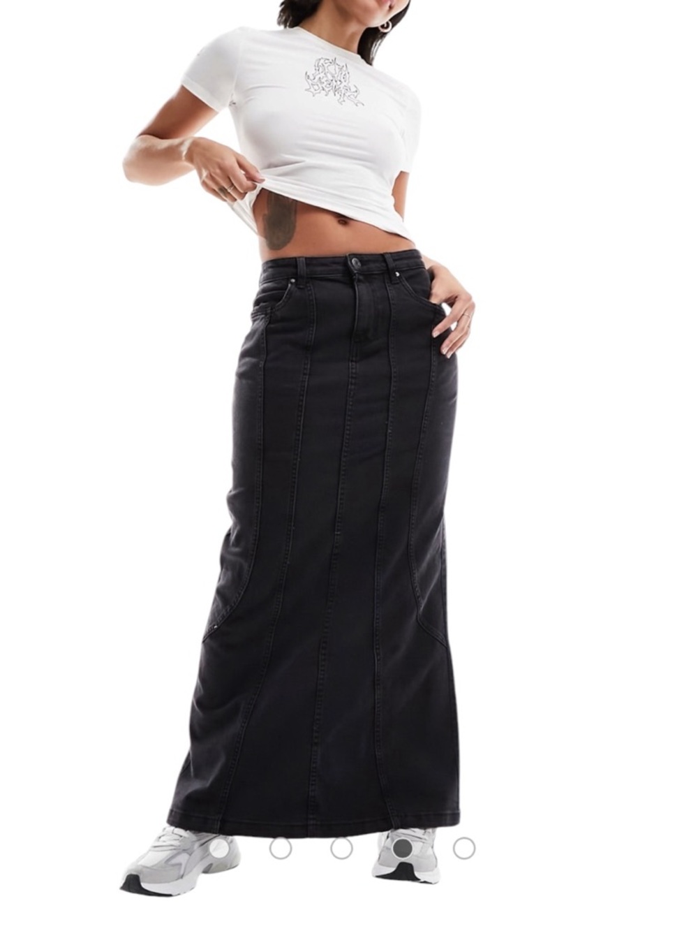 COTTON ON Panel Flare Split Denim Maxi Skirt Gray Black High Waist SZ 8 Y2K 90s